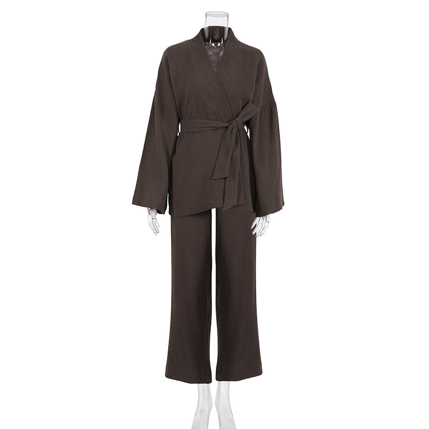 Boho Pajamas, Pajamas Sets for Women, Emily Cotton  in Green, Brown and Gray