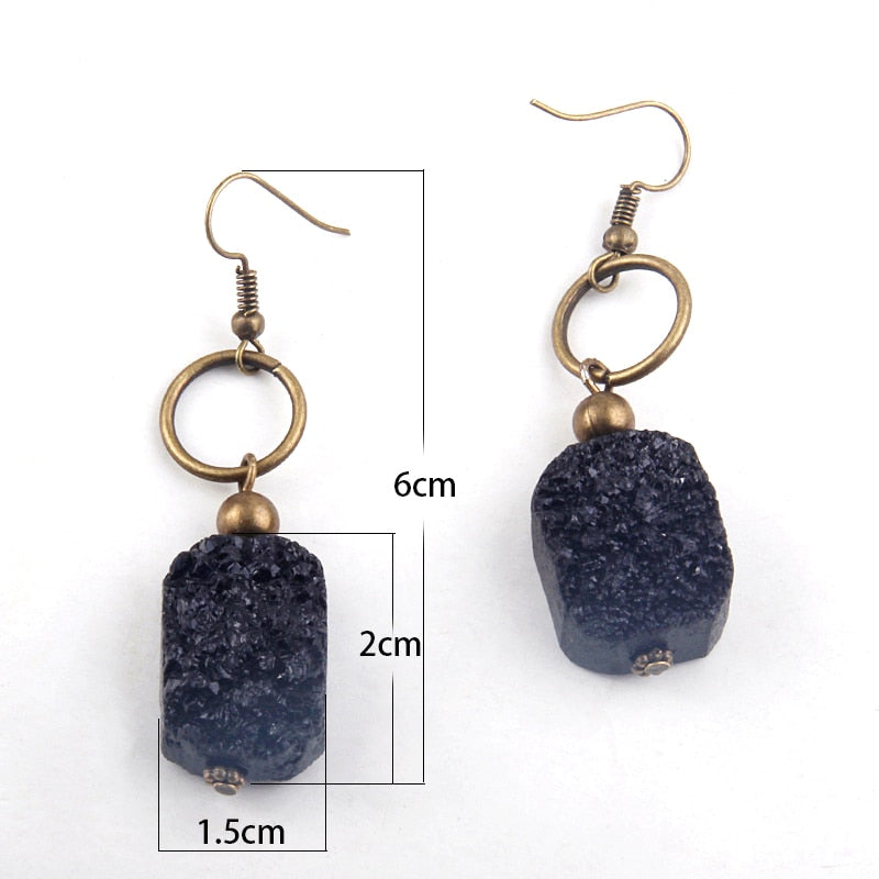 Boho Earrings, RH Dangle Earrings, Druzy in Black, White, Purple