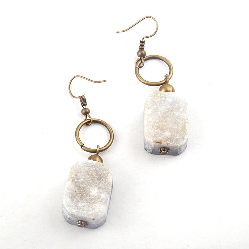 Boho Earrings, RH Dangle Earrings, Druzy in Black, White, Purple