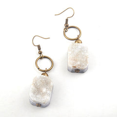 Boho Earrings, RH Dangle Earrings, Druzy in Black, White, Purple