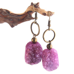 Boho Earrings, RH Dangle Earrings, Druzy in Black, White, Purple