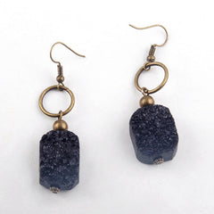 Boho Earrings, RH Dangle Earrings, Druzy in Black, White, Purple