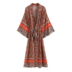 Boho Robe, Kimono Robe,  Beach Cover up, Red Egyptian Star