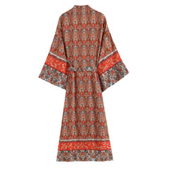Boho Robe, Kimono Robe,  Beach Cover up, Red Egyptian Star