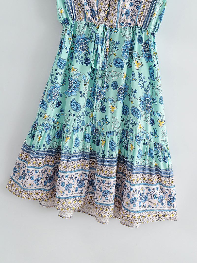 Boho Mini Dress Sundress, Blue Bell Flower