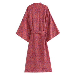 Boho Robe, Kimono Robe,  Beach Cover up, Red Woolflower