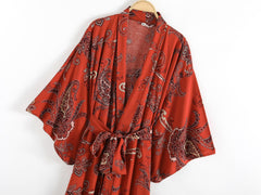 Boho Robe, Kimono Robe,  Beach Cover up, Bleeding Red Heart