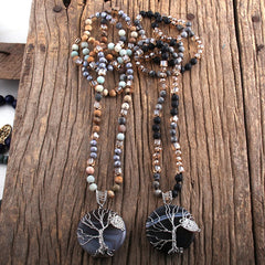 Boho Necklace, RH Precious Lava Stone, Tree of Life