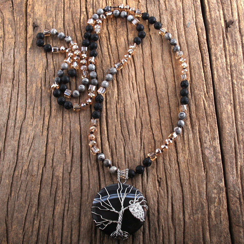 Boho Necklace, RH Precious Lava Stone, Tree of Life
