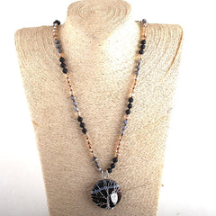 Boho Necklace, RH Precious Lava Stone, Tree of Life