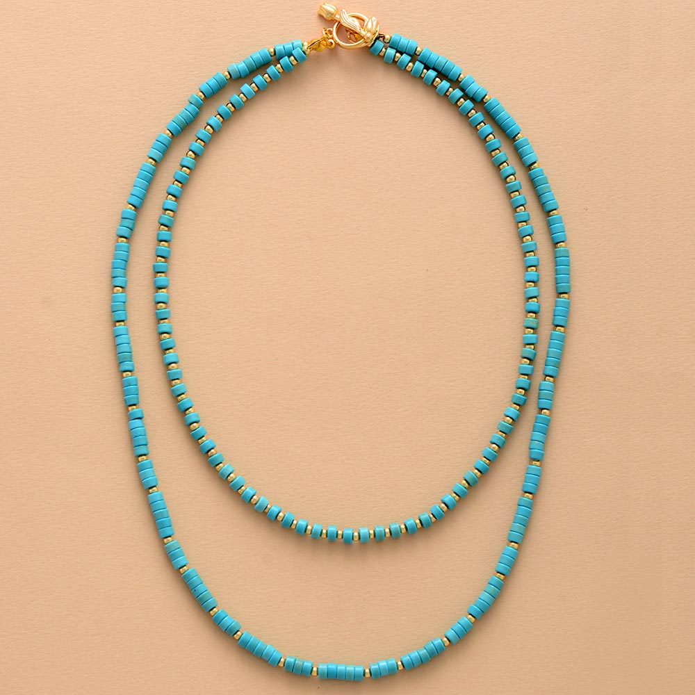 Boho Necklace, Turquoises 2 Layers Chokers Necklace