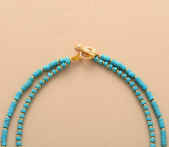 Boho Necklace, Turquoises 2 Layers Chokers Necklace