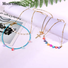 Boho Personalized Custom Necklace, Seed Bead Layered Choker, Mini Heart