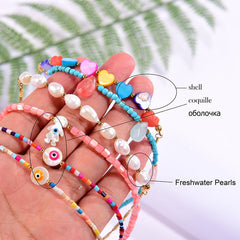 Boho Personalized Custom Necklace, Seed Bead Layered Choker, Mini Heart
