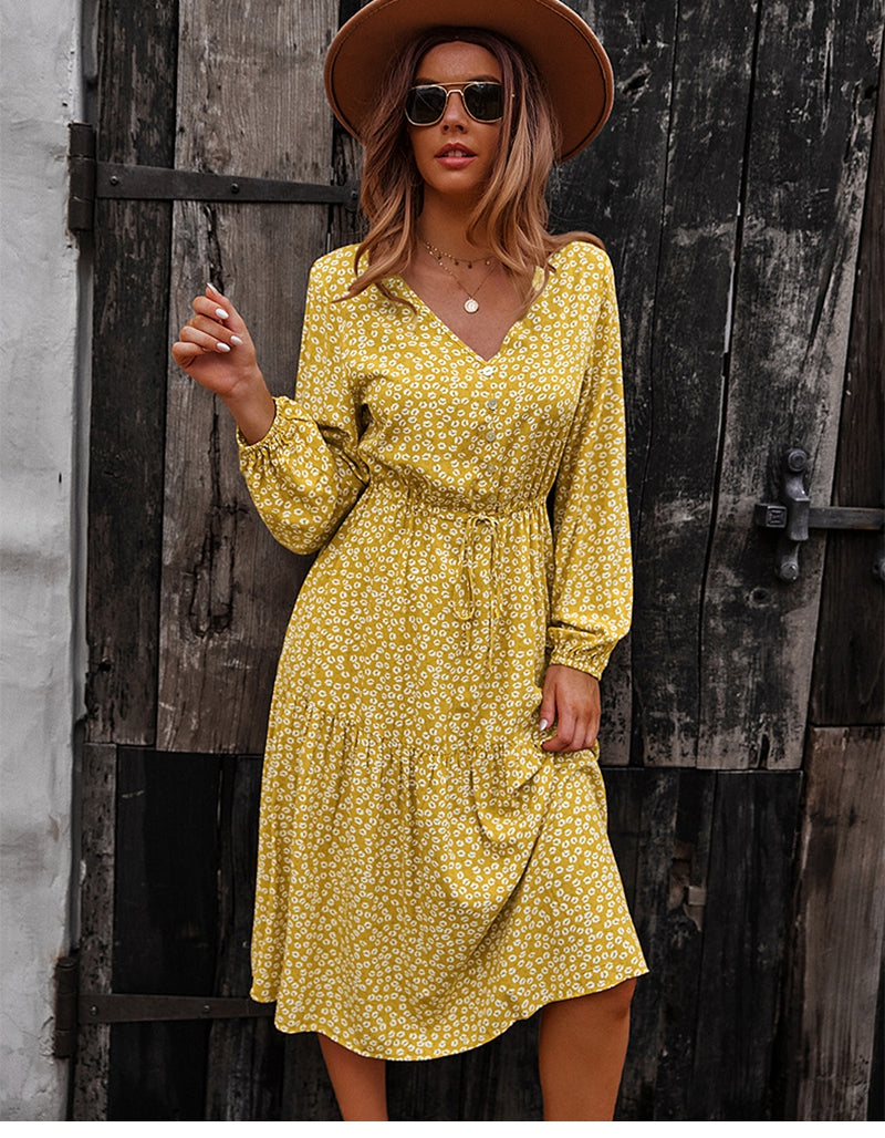 Boho Midi Dress, Claire in Yellow