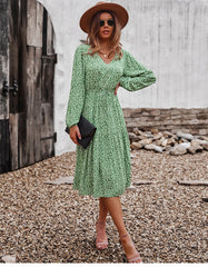 Boho Midi Dress, Claire in Green