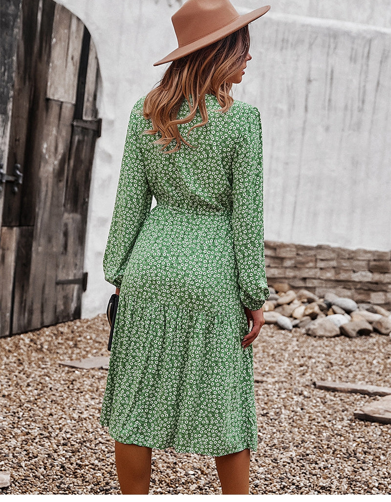 Boho Midi Dress, Claire in Green