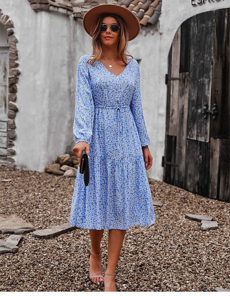 Boho Midi Dress, Claire in Blue