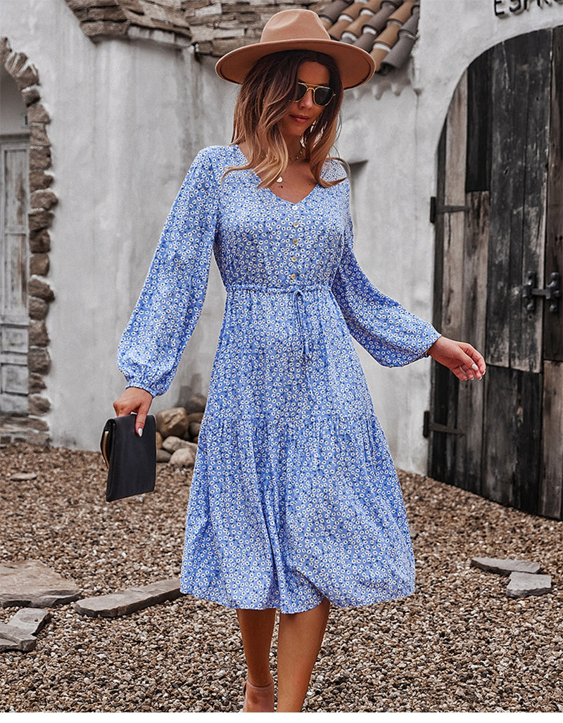 Boho Midi Dress, Claire in Blue