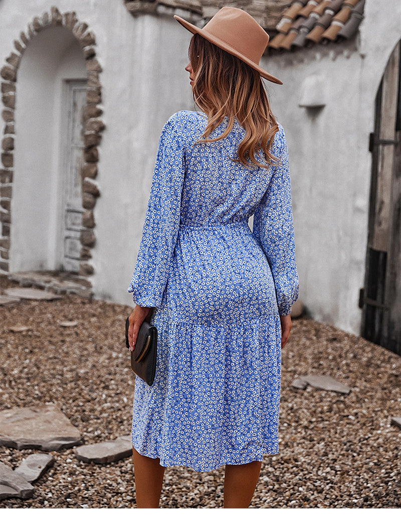 Boho Midi Dress, Claire in Blue