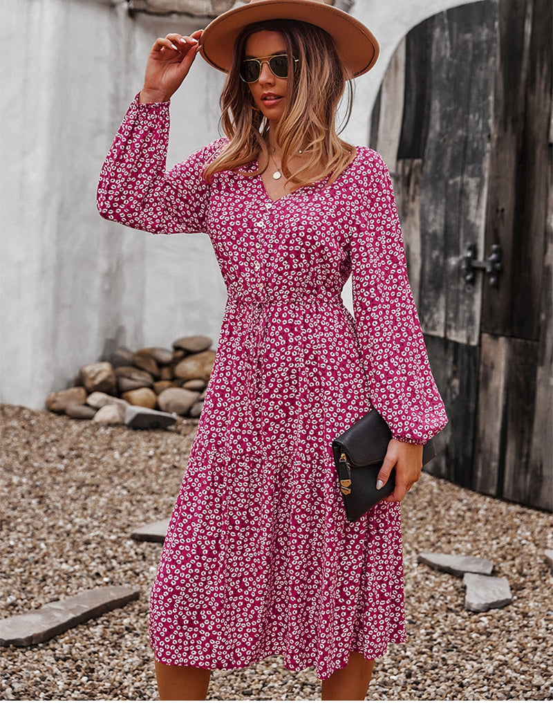 Boho Midi Dress, Claire in Red