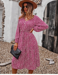 Boho Midi Dress, Claire in Red