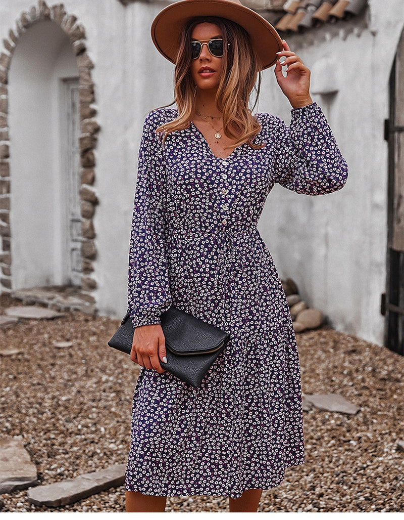 Boho Midi Dress, Claire in Navy