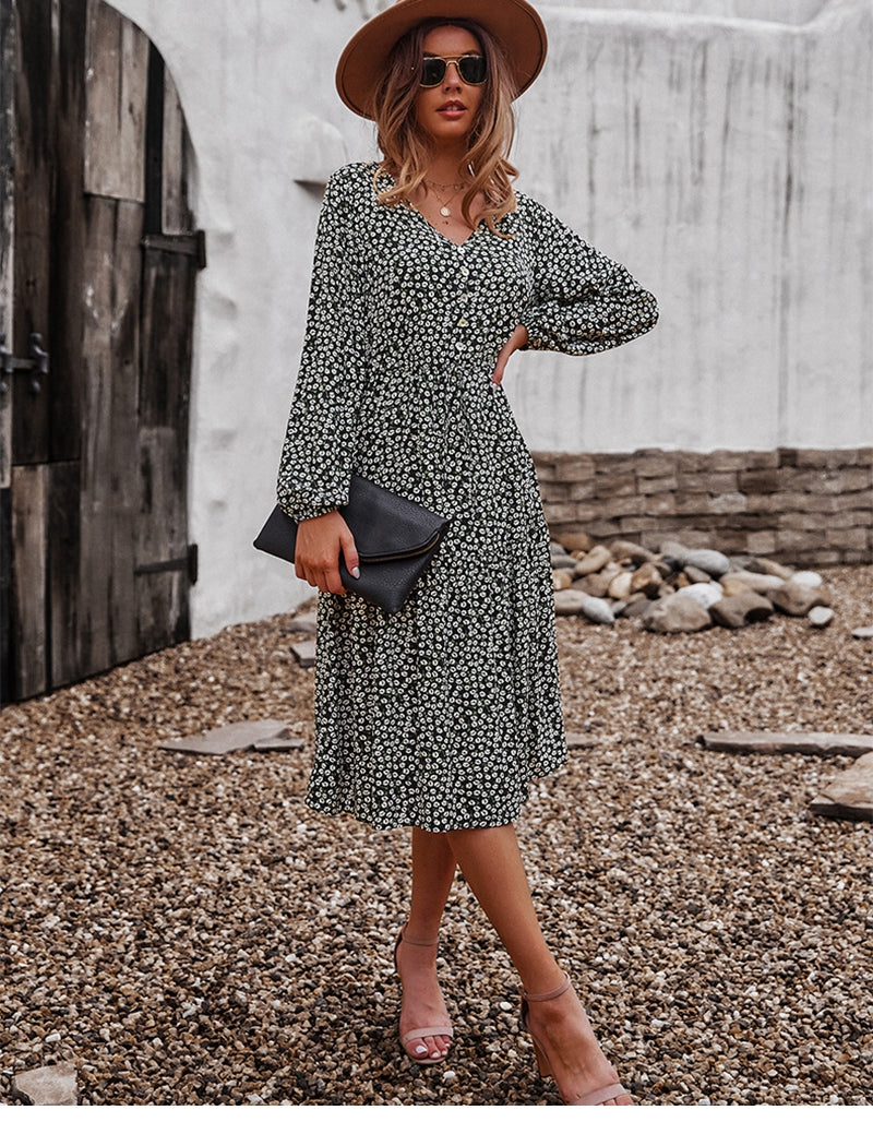 Boho Midi Dress, Claire in Black