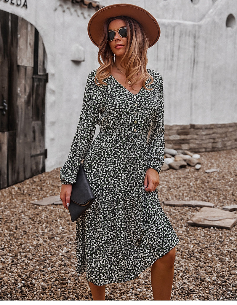 Boho Midi Dress, Claire in Black