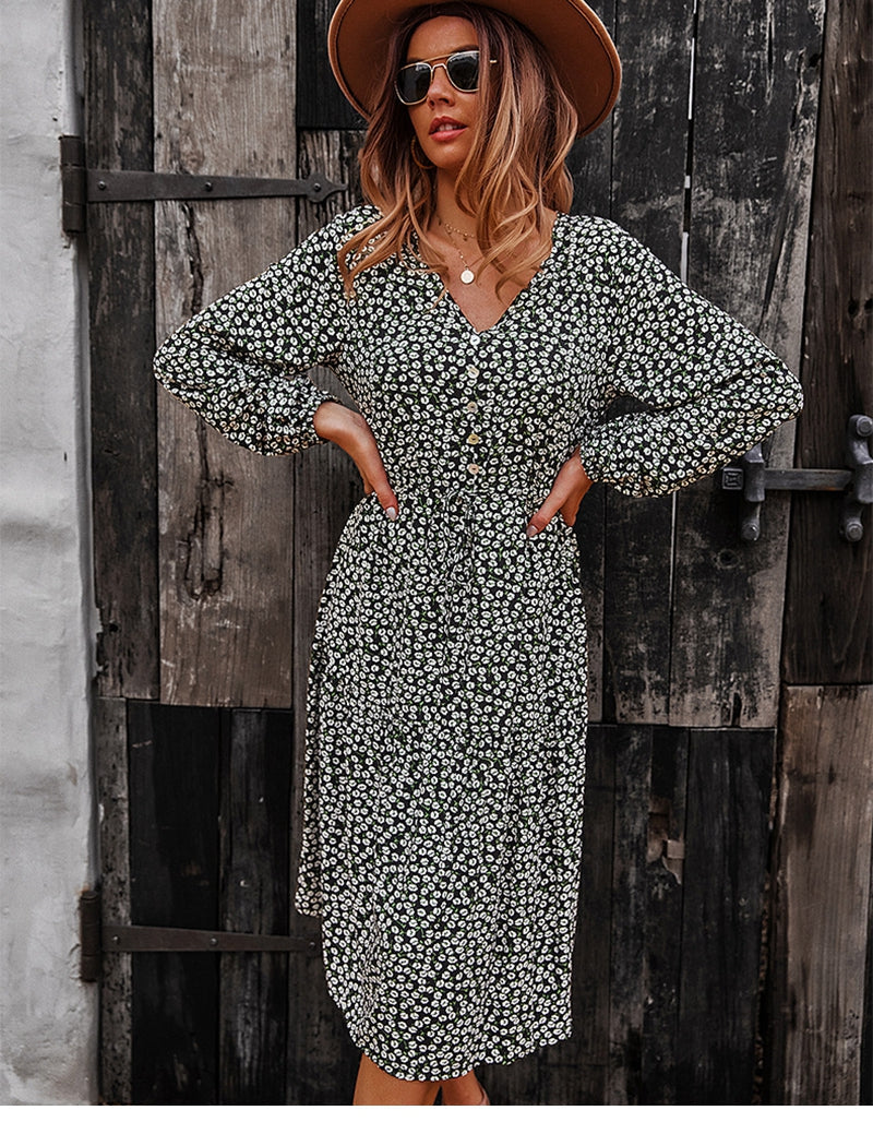 Boho Midi Dress, Claire in Black