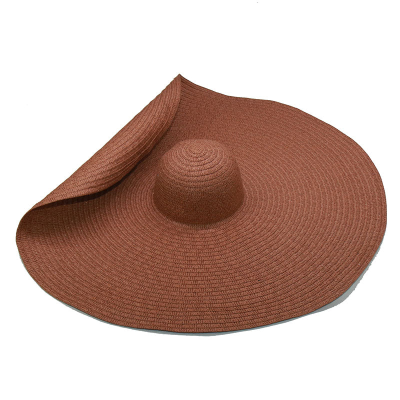 Boho Hat, Sun Beach Hat, Wide Brim Paper Straw Hat 30 cm Brim, Mila in Brown, Beige and Black