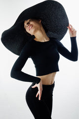 Boho Hat, Sun Beach Hat, Wide Brim Paper Straw Hat 30 cm Brim, Mila in Brown, Beige and Black