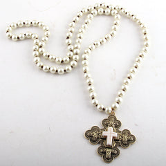 Boho Necklace, RH Precious Pearl, Cross