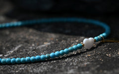 Boho Personalized Custom Necklace, Seed Bead Choker, Heart Gold Letter Name Blue