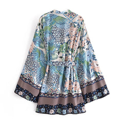 Boho Robe, Kimono Robe,  Beach Cover up, Short Robe, Flamingo in Black