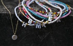 Boho Personalized Custom Necklace, Seed Bead Choker, Pearl Letter Name Blue