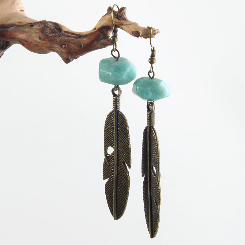 Boho Earrings, RH Dangle Earrings, Feather Jade