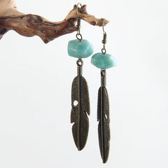 Boho Earrings, RH Dangle Earrings, Feather Jade