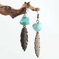Boho Earrings, RH Dangle Earrings, Feather Jade