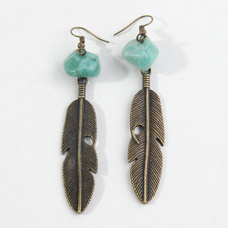 Boho Earrings, RH Dangle Earrings, Feather Jade
