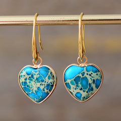 Boho Earrings, Dangle Earrings, Heart Jaspers Dangle Earring