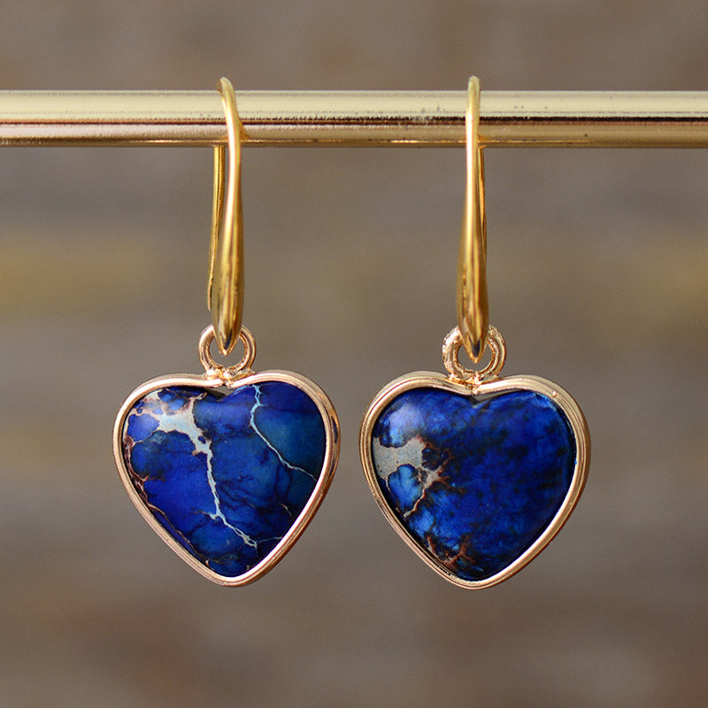 Boho Earrings, Dangle Earrings, Heart Jaspers Dangle Earring