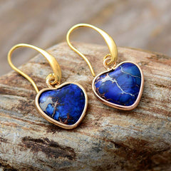 Boho Earrings, Dangle Earrings, Heart Jaspers Dangle Earring