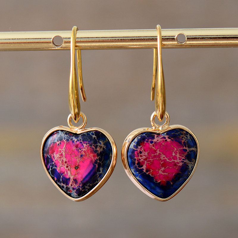 Boho Earrings, Dangle Earrings, Heart Jaspers Dangle Earring