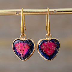 Boho Earrings, Dangle Earrings, Heart Jaspers Dangle Earring