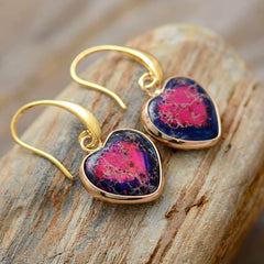 Boho Earrings, Dangle Earrings, Heart Jaspers Dangle Earring