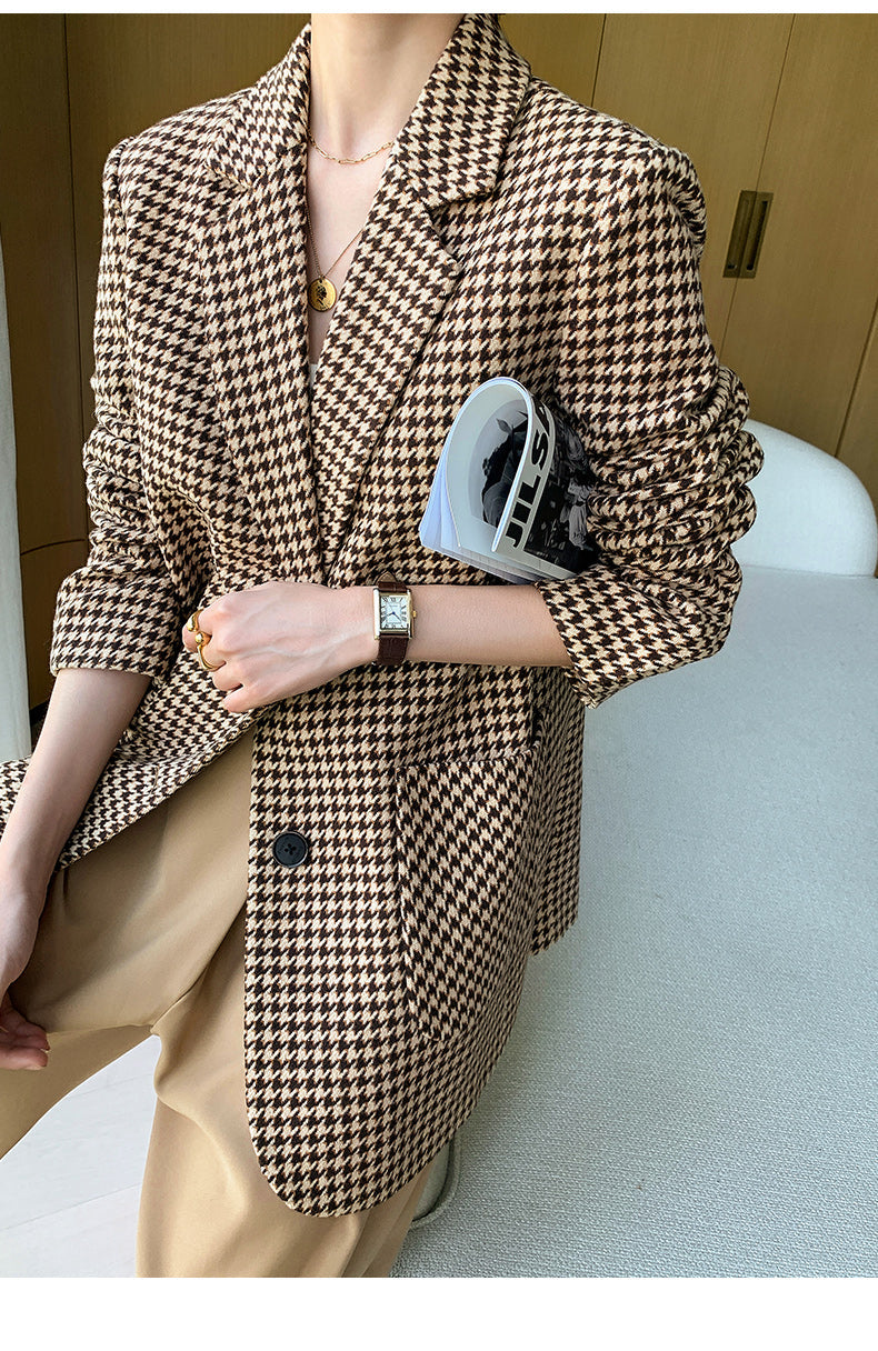 Boho Autumn Blazer, Vintage Plaid Blazer Xena in Brown