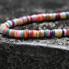 Boho Necklace, Seed Bead Choker, Colorful Shell
