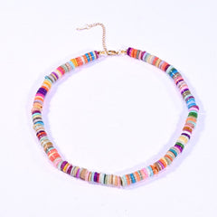 Boho Necklace, Seed Bead Choker, Colorful Shell