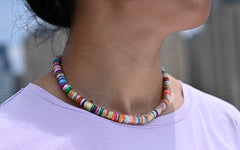 Boho Necklace, Seed Bead Choker, Colorful Shell